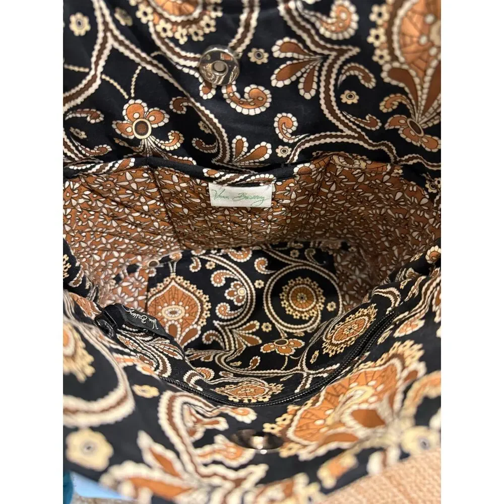 Vera Bradley Quilted Original Tote Bag Caffe Latte Black Tan Cream